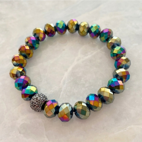 ❤HP! Rainbow Druzy Agate Stackable 4 Bracelet Set - Picture 5 of 5